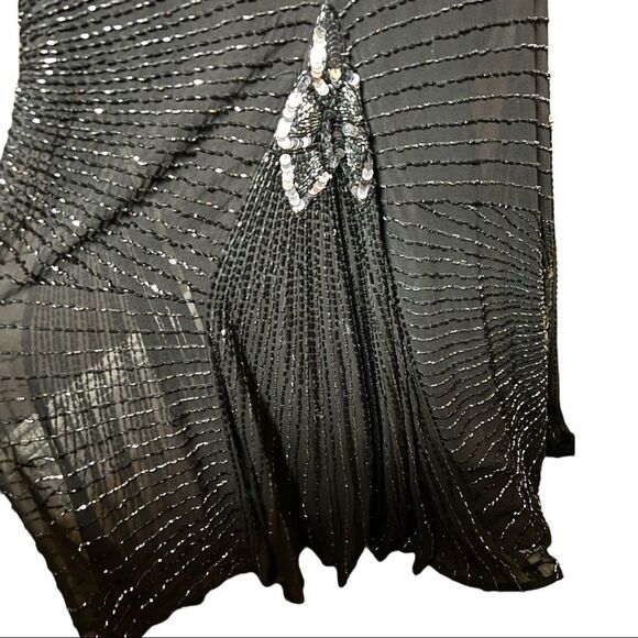 NWT Vintage BlackBeaded Long Evening Gown Cap Drape Sleeve Shoulder Pads Size 4 - Picture 11 of 16